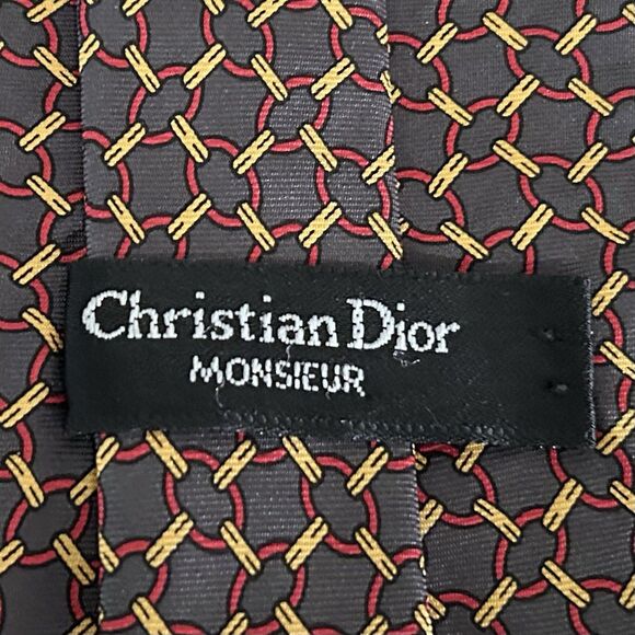Christian Dior 100% Silk Necktie Tie Vintage Geometric Chain Link 4 x 56 1/2 - Picture 3 of 3